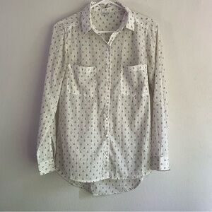 Pimkie white button up blouse anchor print long sleeve top